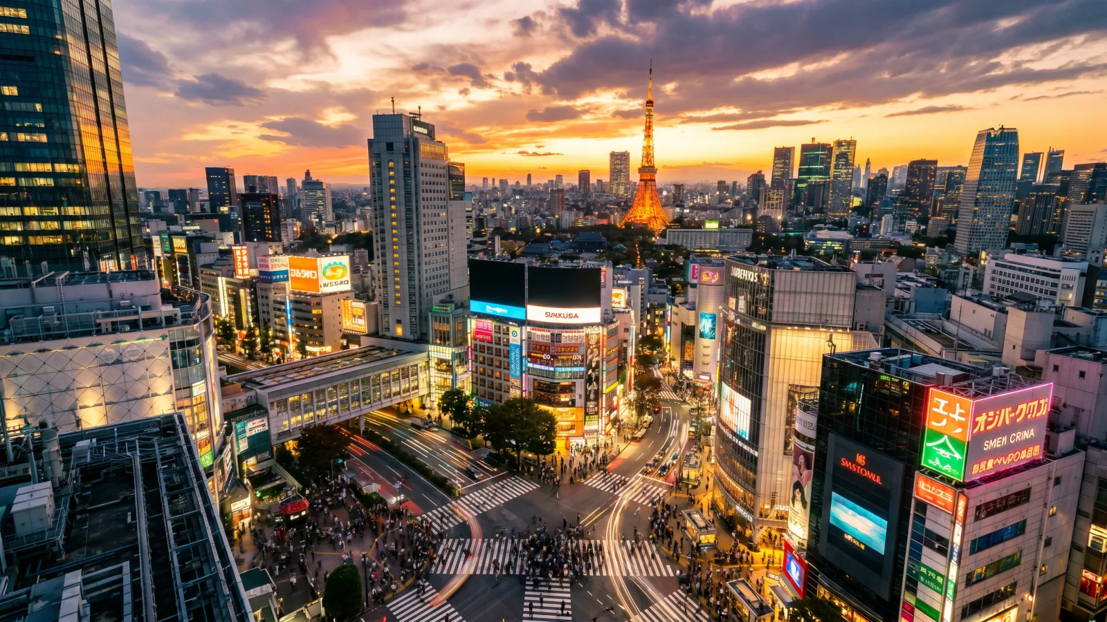 Skyline de Tokyo au coucher du soleil avec la Tour de Tokyo