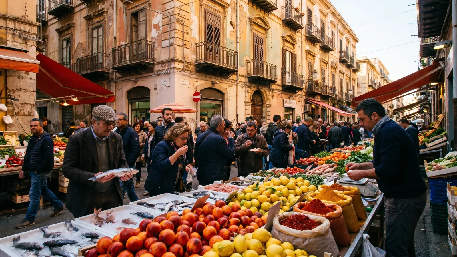 Marché de rue coloré de Ballarò à Palerme en Sicile