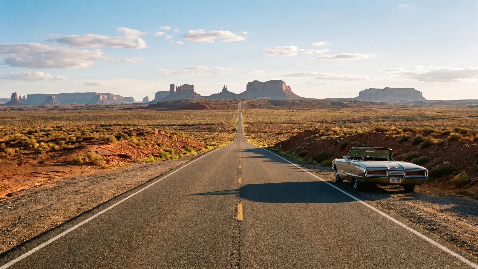 Route déserte traversant Monument Valley