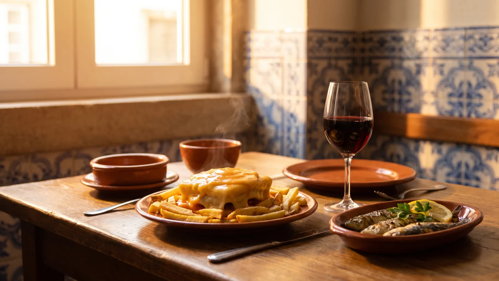 Francesinha de Porto nappée de fromage fondu avec frites