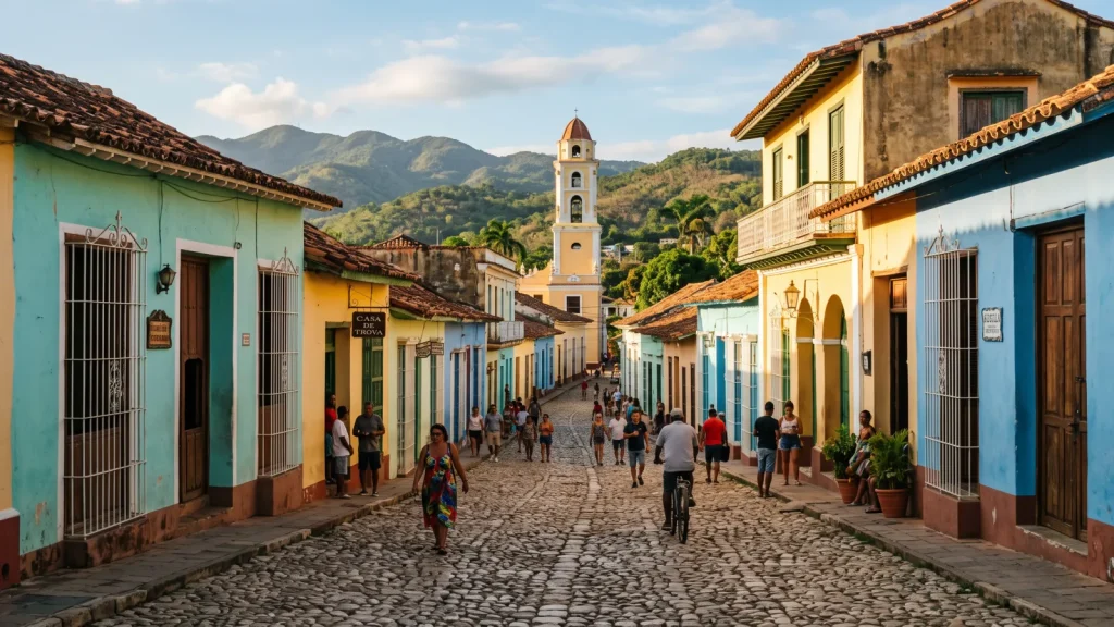 Rue pavée et maisons colorées du centre colonial de Trinidad à Cuba